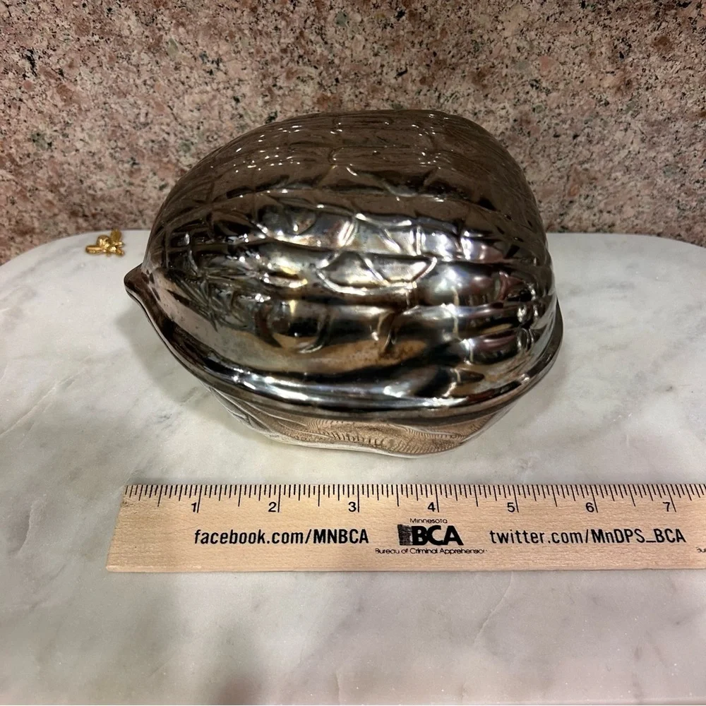 Vintage Walnut‑Shaped Silver‑Plated Nut / Candy Dish — Japan, c.1970s